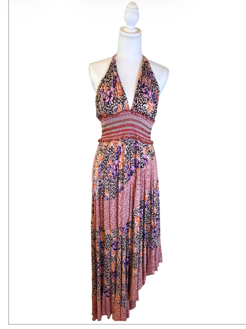 Free People Intimately Gabriela Patchwork Printed Halter Slip Dress Size Large